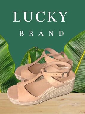 Lucky Brand Valki Nude Espadrille platform Wedge Sandals women’s shoes size 9